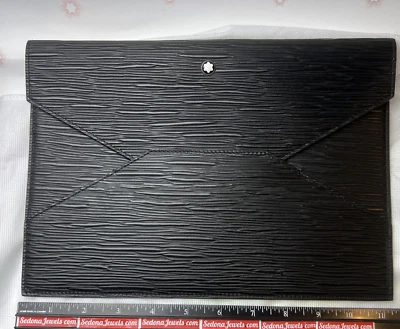 $830 MSRP - Montblanc 4810 leather E-pouch Black Bark Texture 130921 iPad case - Image 1 of 4