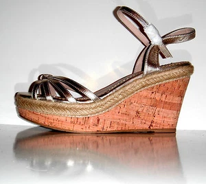 Neu Obsession Rules Terni Gold Leder Plateau Keilabsatz Kork Sandalen Gr. 10M - Bild 1 von 1