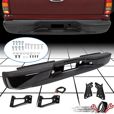 Complete Black Rear Step Bumper For 99-2007 Chevy Silverado GMC Sierra 1500 2500 - Image 1 of 4