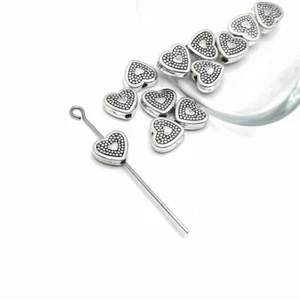 4, 20 or 50 BULK pcs Antique Silver Dotted Heart Spacer Beads -US Seller- AS1362 - Picture 1 of 4