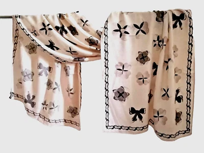 Bufanda larga delgada de doble cara con estampado artístico rosa de 75 x 25 % seda 70 % cachemir Foto 1 de 4