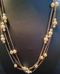 Vtg Freshwater 3 Strand Pearl Necklace 5 To 8 Mm Sizes Stamped .925 22" - Picture 1 of 10