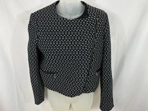 Anne Klein Side Zip Short Blazer Jacket Quilted Lining Size 10 Black White Print - Picture 1 of 5