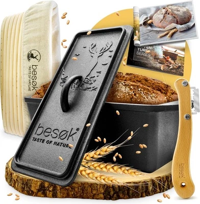 besok Brotbackform mit Deckel, Gärkorb & Teigmesser - Gusseisen Backform - Bild 1 von 4