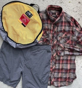 3 Lot Prana Mens XL Plaid Button Down The North Face Base Camp Duffel Bag Shorts - Picture 1 of 16