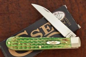 CASE XX USA LIZARD SKIN GREEN BONE WHARNCLIFFE FULL SIZE TRAPPER KNIFE (24544) - Picture 1 of 7