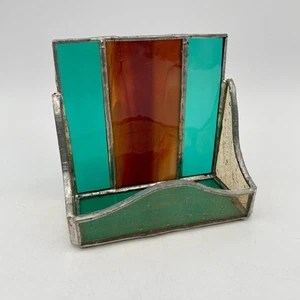 Vintage Artisan Stained Glass Multicolor Business Card Holder - Picture 1 of 10