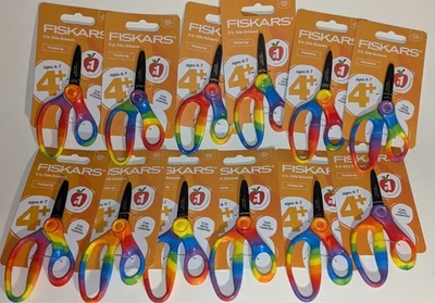 Fiskars 5 Inch Kids Scissors Rainbow Ages 4+ Pointed Tip Safety Edge Lot of 12 - Image 1 of 4