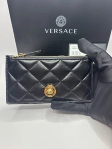 Versace Medusa Head Quilted Black Leather Zipper Card Wallet NWT $350 - Picture 1 of 12