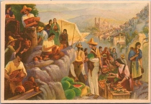 Vintage TAXCO, Guerrero MEXICO Postcard Salvador Tarazona MURAL "Dia de Plaza" - Picture 1 of 2