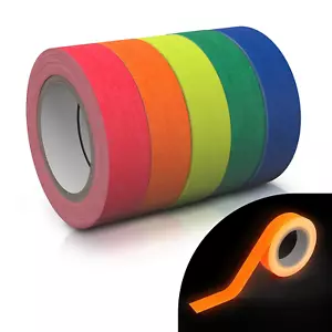 Glow in the Dark Black Light Tape - 16.4ft Neon Gaffer Duct Tape (5 Pcs) - Picture 1 of 12