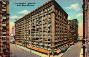 Tarjeta postal vintage Chicago IL Marshll Field tienda minorista tarjeta de lino - Imagen 1 de 2