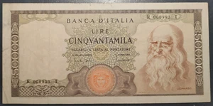 ITALIA 50000 LIRE 19/07/1970 P-99b LEONARDO DA VINCI BC+/MBC- - Picture 1 of 2