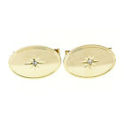 Vintage 14k Gold 0.04ctw Round Single Cut Diamond Etched Polished Oval Cufflinks