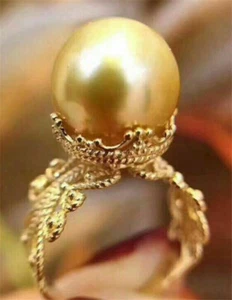 Genuine Natural Gold Pearl Ring S925 Sterling Silver Crown Women Gift - Picture 1 of 5