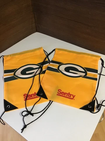 (2) Green Bay Packers/Sentry Promo Drawstring Gym Bag Sport/Backpack (13"x10") Cover