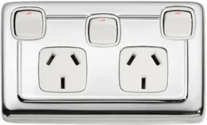 Punto de alimentación doble cromado pulido con interruptor adicional de 10 amperios incluido TH5887 - Imagen 1 de 6