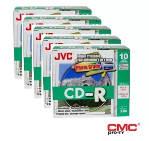 50 JVC CD-R Gloss InkJet Printable WaterProof CD 52x 700MB 80mins in Slim Case - Picture 1 of 4