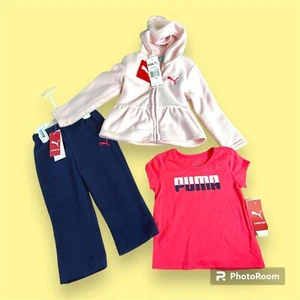 T-shirt nuova con etichette Puma 18 mesi set di 3 pezzi pile cerniera intera pantaloni pile rosa perla - Foto 1 di 17