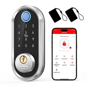 Door Smart Lock w/ Fingerprint & RFID IC Fobs Use w/ Alexa & Google - Picture 1 of 4