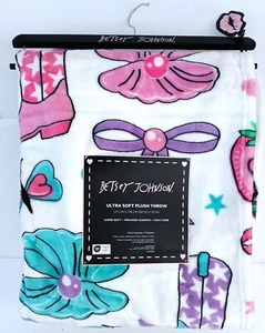 Betsey Johnson Ultra Soft Plush Throw Blanket 50 x 70 Cowboy Theme WHITE - Picture 1 of 11