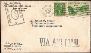 Canal Zone Censored Cover - 1942 Fort De Lesseps Corner Card on Airmail Cover - Picture 1 of 1
