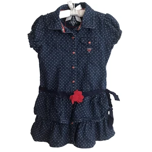 Vtg Guess Girls Denim Shirt Dress Size 6 Navy Blue Short Sleeve Layered Skirt - Picture 1 of 5