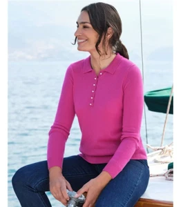 Woolovers Wool Cashmere Knitted Polo Sweater Pink EUC Medium - Picture 1 of 14