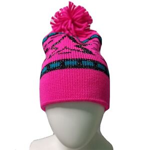 Vintage Wigwam Womens OSFM 100% Wool Ski Hat Knit Beanie USA Made Pink Stars