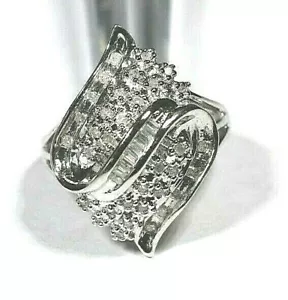 10K White Gold Natural .50CT Diamond Cluster Ladies Designer Style Ring Sz 7.25 - Picture 1 of 3