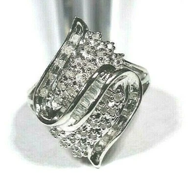 10K White Gold Natural .50CT Diamond Cluster Ladies Designer Style Ring Sz 7.25 - Image 1 of 3