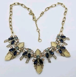 J.CREW Blue Peach Clear Iridescent Rhinestone Gold Tone Statement Necklace 21 in - Picture 1 of 6
