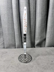 Ekco MCM Potato Masher Stainless Kitchen Utensil Floral Brown Handle Japan - Picture 1 of 11