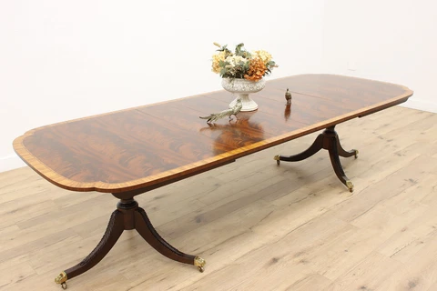 Georgian Design Vintage Banded Mahogany Dining Table, 4 Leaves, Stickley #44475 Cover