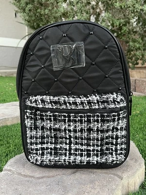 Badgley Mischka BM‑4106 Diamond Quilted Nylon Backpack w/ Studs – Black, NEW  - Image 1 of 4