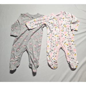 JY Cozy Baby Girl Footie Pajamas 0-3M Floral and Rainbows - Picture 1 of 6