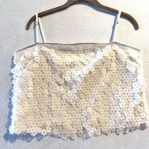 Astr The Label L Large Luxoria Top Flower Sequin Spaghetti Straps Cropped Cami - Picture 1 of 10