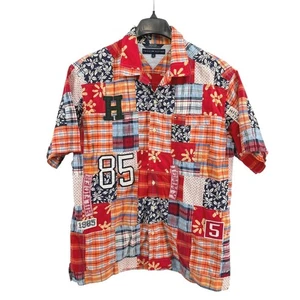 RARA camicia hawaiana Tommy Hilfiger patchwork Madras Seersucker puckered uomo "L" - Foto 1 di 14