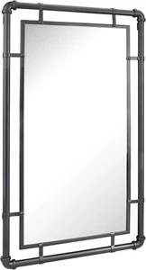 29.1" x 16.7" Rectangle Industrial Black Metal Pipe Wall Mirror with Attached... - Picture 1 of 7