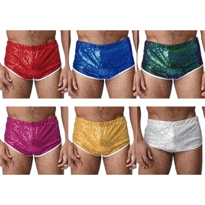 Herren Glitzer Pailletten Hose Slips Low Rise Disco Kurze Hose Boxershorts  - Picture 1 of 66