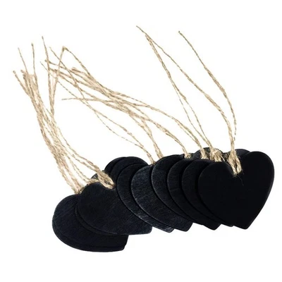 10X HANGING CHALKBOARD MEMO HEART BOARD BLACKBOARD MESSAGE WEDDING GIFT TAGS - Image 1 of 4