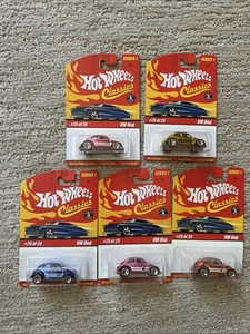 5 SET VW BEETLE BUG VOLKSWAGEN RED Orange Pink Green Gold HOT WHEELS CLASSICS 08 - Picture 1 of 12