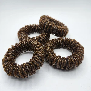 Vintage Amber Beaded Napkin Rings Set of 4 – Handcrafted Bugle Beads 2.5" - Picture 1 of 4