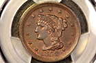 1852 BRAIDED HAIR CENT PCGS MS 62 BN 