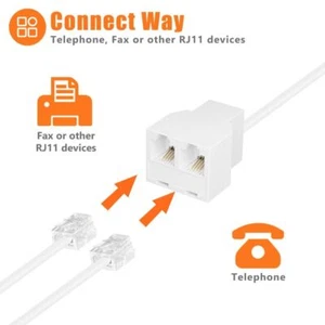 Plastic 2 Way Adapter White Telephone Splitter for Landline Phone - Zdjęcie 1 z 7