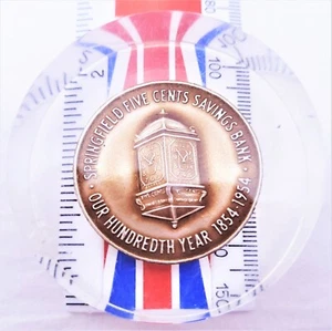 1854-1954 Springfield Five Cents Savings Bank 100th Year Lucite Paperweight VTG - Picture 1 of 8