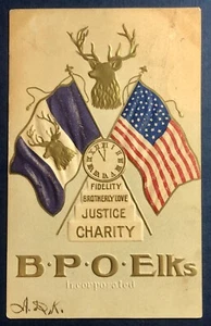 Cartolina BPO Elks Old Glory & Elks Bandiera in rilievo c1906 - Foto 1 di 2