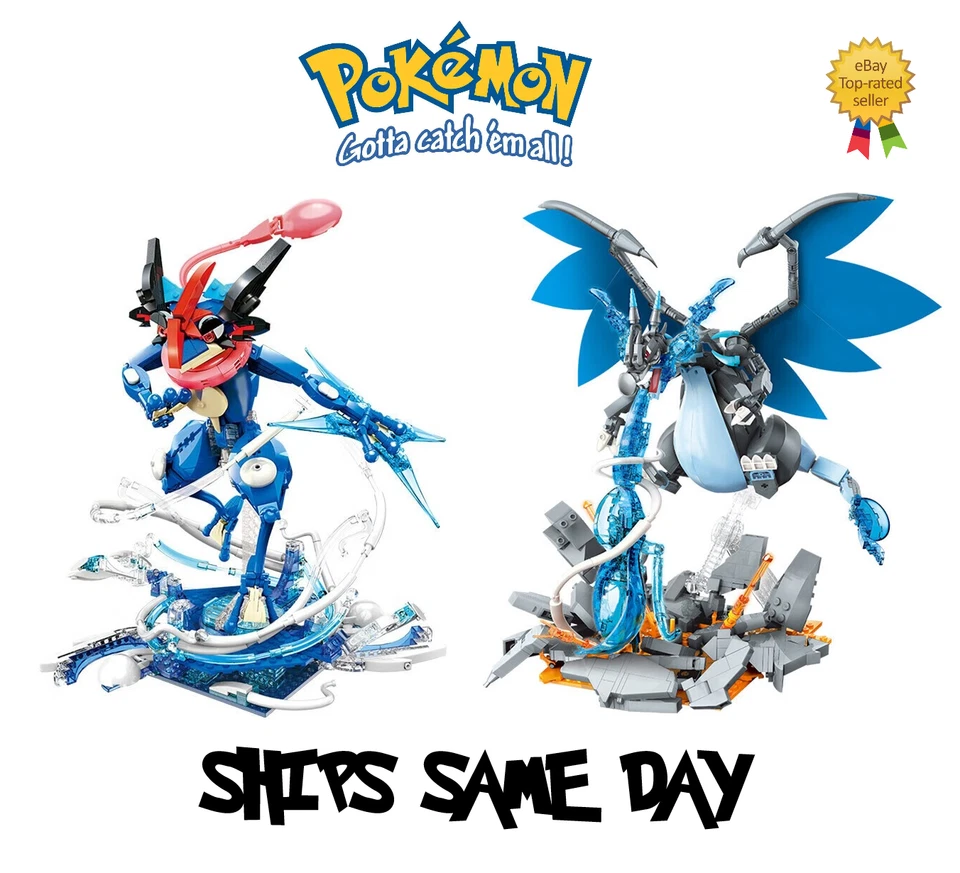 ✅ Official Pokémon LARGE Mega Charizard & Ash Greninja Building Block Sets NEW - Image 1 of 1