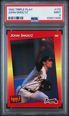 PSA 9 MINT 1992 TRIPLE PLAY JOHN SMOLTZ #172 BRAVES 11405 B289 - Image 1 of 2