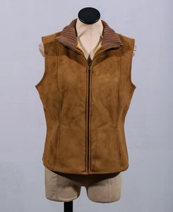 Gilet Ann Taylor marrone ecopelle scamosciato foderato pelliccia zip davanti western country rodeo taglia M - Foto 1 di 7